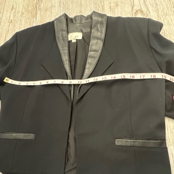 Vintage Leanto 80s Crop Blazer Tuxedo Jacket Black with Leather Detail size 5/6 - Picture 11 of 15